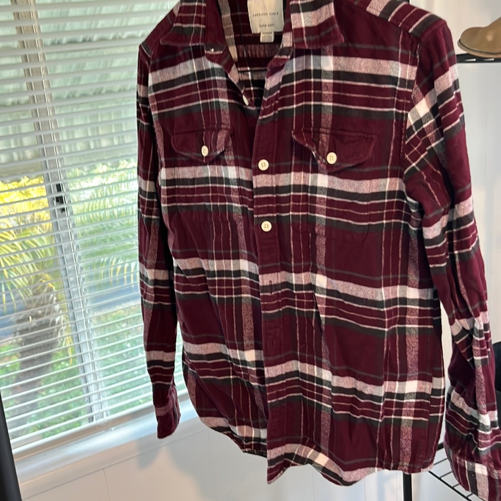 American eagle super soft button down fleece plaid material design